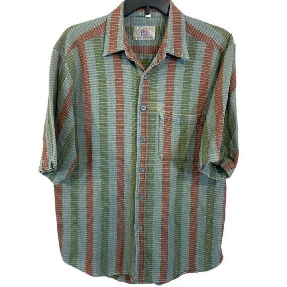 The Territory Ahead Mens Shirt Green Size Large Textured Vacation Bohemian Beach